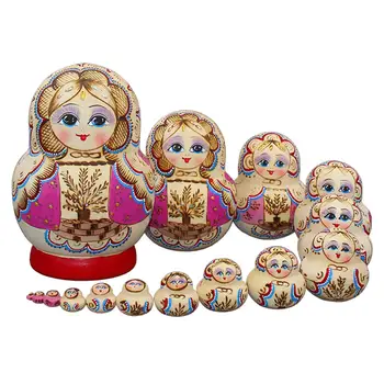 15x Украса гнездене кукли Ръчно изработени, Штабелируемые Сбирка Изделия, Дървени гнездене кукли за Подарък за Рожден Ден, Маса за пораснали Деца