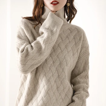 20 нови есенно-зимни кашмир пуловери с високо воротом, женски свободен пуловер, пуловер с дълги ръкави, дебел вълнен пуловер размер на плюс, на основата на