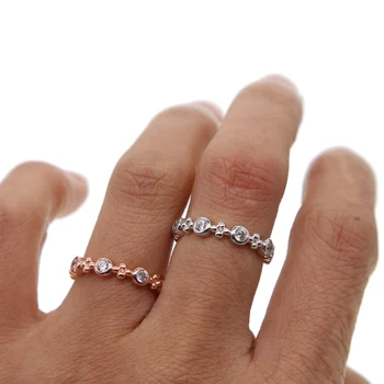 2018 сребърен цвят на грах малък сладък гривна вечността размер 6 7 минималистичен стека наращиваемый обручальный гривна мода CZ пръстен бижута