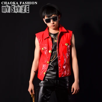 2021 Нова Корейската Мода Тънка Червена Кожена Жилетка Стил Танц Ds С Класическа Бар Облекло За Изяви На Певицата Костюми На Певицата