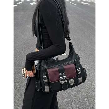 2022 Нов Y2K Реколта Висококачествена Чанта-тоут от изкуствена кожа, Дамски чанти-месинджър в стил хип-хоп, Голяма Голям калъф, Чанта за междуградски пътувания