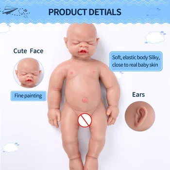 48 см 19 см Моющаяся Силиконова Кукла Reborn Baby Doll Меки Кукли Неокрашенная Момиче Реалистичен Дете с Соской за Детски Играчки