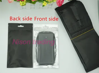 8,5x13 см, 100 бр. черна чанта с цип от алуминиево фолио, а предната е матирана прозрачна чанта от mylar, закрывающаяся на цип, с дупка за окачване на