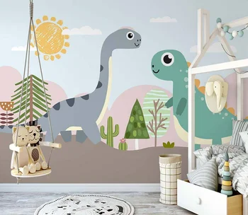 Beibehang потребителски papel de сравнение 3d Анимационен филм динозавър сладък животни фото тапети за детска стая украса ТЕЛЕВИЗИЯ заден план стенописи