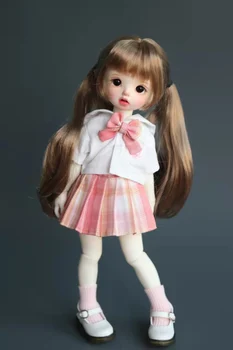 BJD куклен перука, подходящи за 1-6 размер bjd момиче перука сладък млечен коприна двойна опашка и аксесоари за кукли