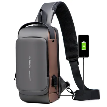 BY35 Мъжки Нагрудная Чанта, Чанти За Едно Рамо С Заключване с Парола на Рамото си, Противоугонный Водоустойчива Раница, USB Зареждане, Раница