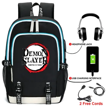 Demon Slayer Cosplay Раница Оксфорд Студентски Училищни Чанти За Рамо-USB Зареждане Teentage Пътна Чанта За Лаптоп Подарък