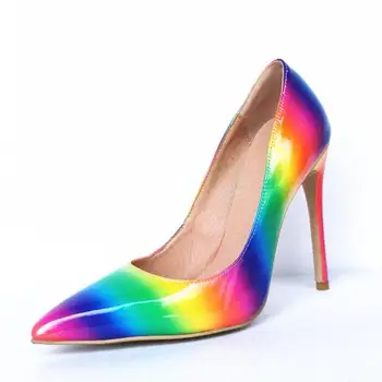 Dipsloot/дамски Модни обувки-лодка от лачена кожа, с Преливащи се цветове обувки-лодка без обков с остри пръсти на висок ток 125 мм, Чубрица вечерни модела обувки