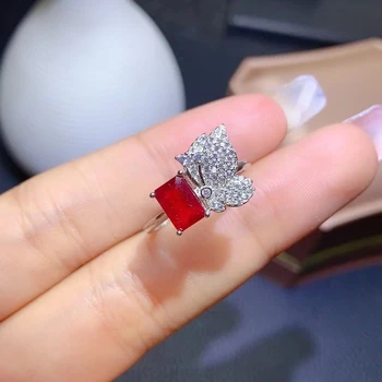 KJJEAXCMY изискани бижута от сребро проба 925 с инкрустиран естествен рубин Дамски луксозна индивидуалност пеперуда квадратно пръстен със скъпоценния камък на подкрепа за дете