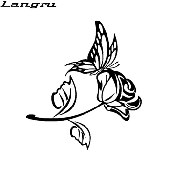 Langru 15 см * 16,7 см Изящна Пеперуда и Роза Нежна Vinyl Стикер Стикер автоаксесоари Jdm