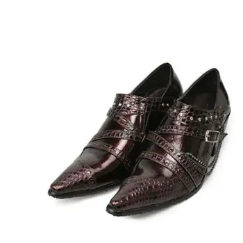 Sapato социална скрита обувки на висок ток за мъже черни мокасини с шипове oxfords от естествена кожа крокодилска кожа обувки с каишка и катарама за мъже