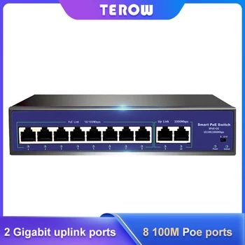 TEROW 10 POE Портове Ethernet Комутатор 52 VLAN 10/100 Mbps IEEE 802.3 Af/at Стандартен Мрежов Комутатор за Камери за Видеонаблюдение Безжична Точка за Достъп 250 м