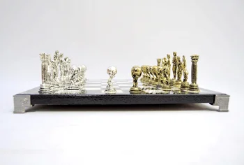 Високо Покритие Хром Метален Шахматен комплект дъска 34 фигурите на вътрешното съхранение на преносим пътен набор от настолни игри