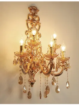Входни златни стенни осветителни тела С по 5-главното хрустальным монтиране на осветление Led picture light Хол фоайето на хотел текстилен лампа, с монтиран на стената лампа