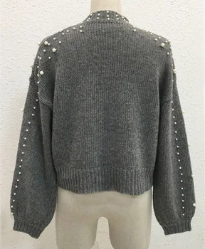 Вязаный пуловер Есен зима нов пуловер с мъниста дамско палто прилеп трикотаж пуловер женски