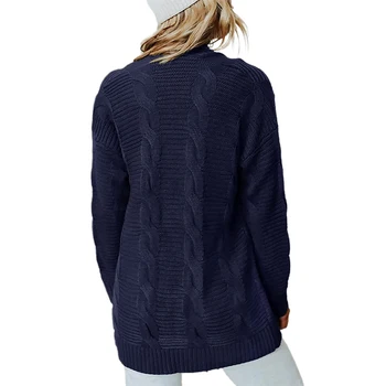 Жена Вязаный Жилетка свободно, Намаляване, Обикновен Пуловер с дълги ръкави и джобове размери S/M/L/ XL