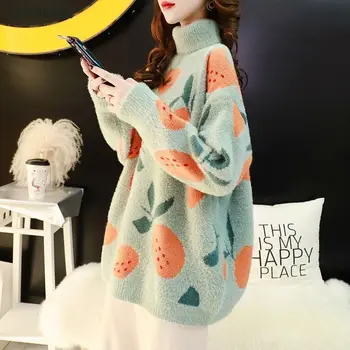 Жена пуловер с имитация на минк, пуловер с мързеливи от вятъра есенно-зимни свободна дебела долна риза, дамски