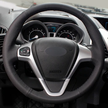 за Ford EcoSport-2017 Fiesta 2008-2017 висококачествена кожа от въглеродни влакна, зашити на ръка, капачка на волана