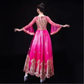 Индия сценична облекло Уйгурския Етнически Стил Костюм Жена Индия Елегантна Дама Бродерия дълга рокля