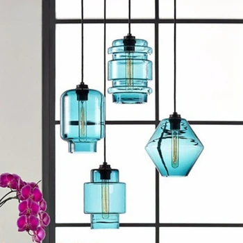 Креативен Окачен Лампа От Цветно Стъкло Модерен E27 Декор За Хола Спални Тела Nordic Diamond Трапезария Droplight