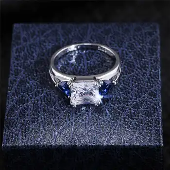 Модно женско Кралско синьо синтетичен пръстен с цирконием, сватбена диамантен режещ пръстен, размер 6-10