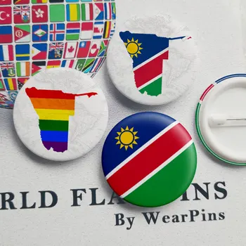 Намибия Флаг Карта Купа Бутони-Икони на ЛГБТ Гей Дъгова Гордост Купа Бутони-Икони