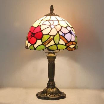 Настолна Лампа за деца, лампа за спални, Ретро, Витражное Стъкло, Нощни лампа в стил тифани, пеперуда, цвете дизайн, 8