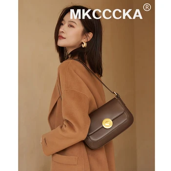 Оригинална дамска чанта от естествена кожа за есен/зима 2022, нова реколта чанта за подмишниците, чанта на едно рамо