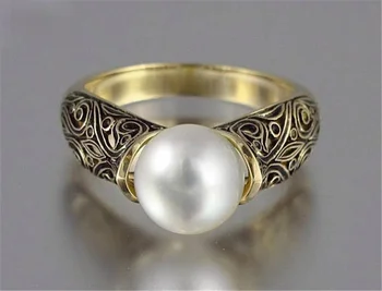 Перлена пръстен Сребърен Ретро златна Бижутерия Крал пръстен като подарък за Жена пръстен от неръждаема стомана Пръстен с лунен камък