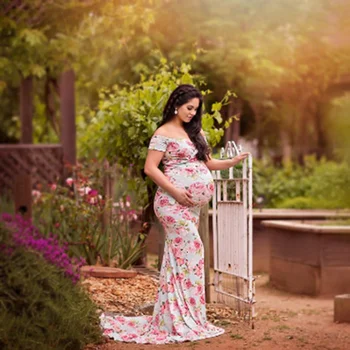 Подпори за Фотография на Бременни Рокля 2020 Мода За Бременни Бременност Дамски дрехи, Секси Бременност Цвете Макси Рокля За Бременни