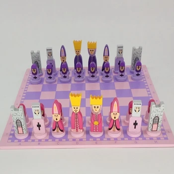 Пътен Шахматен Комплект с Шахматна Дъска Забавни Играчки за Деца и Възрастни Розов