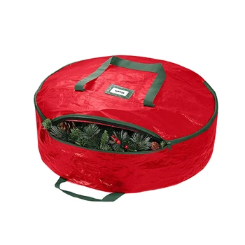 Чанта За Съхранение Венец Органайзер За Носене На Чанти Прахоустойчив, Водоустойчив Здрав Червен Сгъваем Коледен Полиетилен
