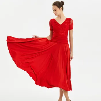 червено стандартно бална рокля женски социално рокля испанското рокля за фламенко валс, фокстрот рокли танцови модерни танцови костюми