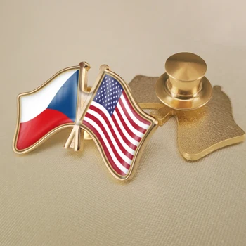Чехия и Съединените Щати Кръстосани Двойни Знамена Приятелство Игли за Ревери Брошки Икони